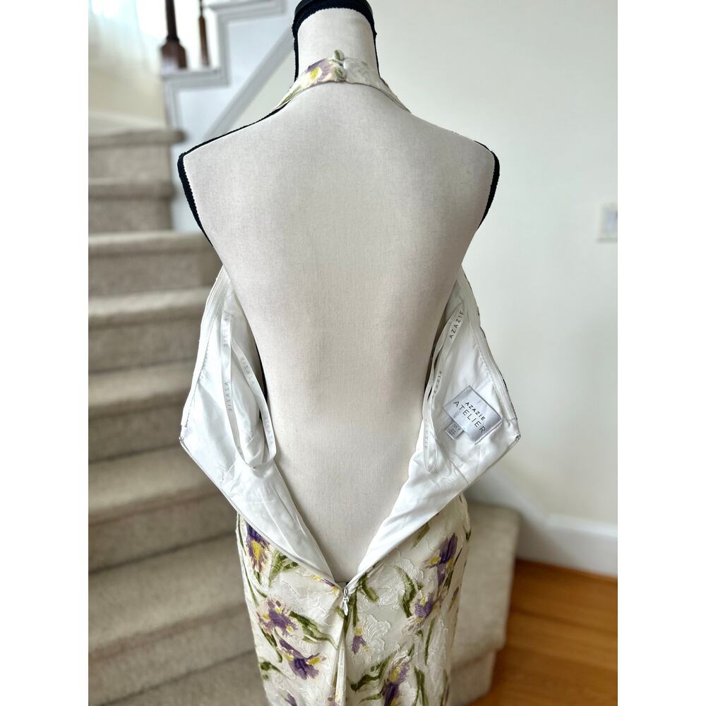 NWT Azazie Atelier Leora Tulip Print White Halter Maxi Dress - Picture 5 of 8